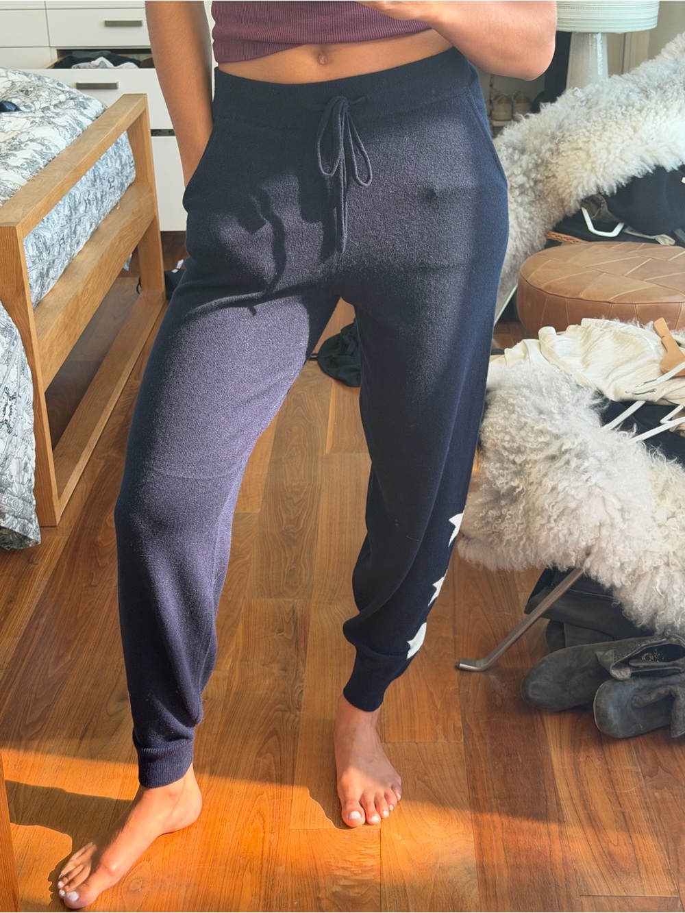Cashmere Navy Star-Accent Knit Joggers